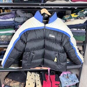 90's First Down reversable Puffer Jacket Down Fill Black White Blue Mens Size XL